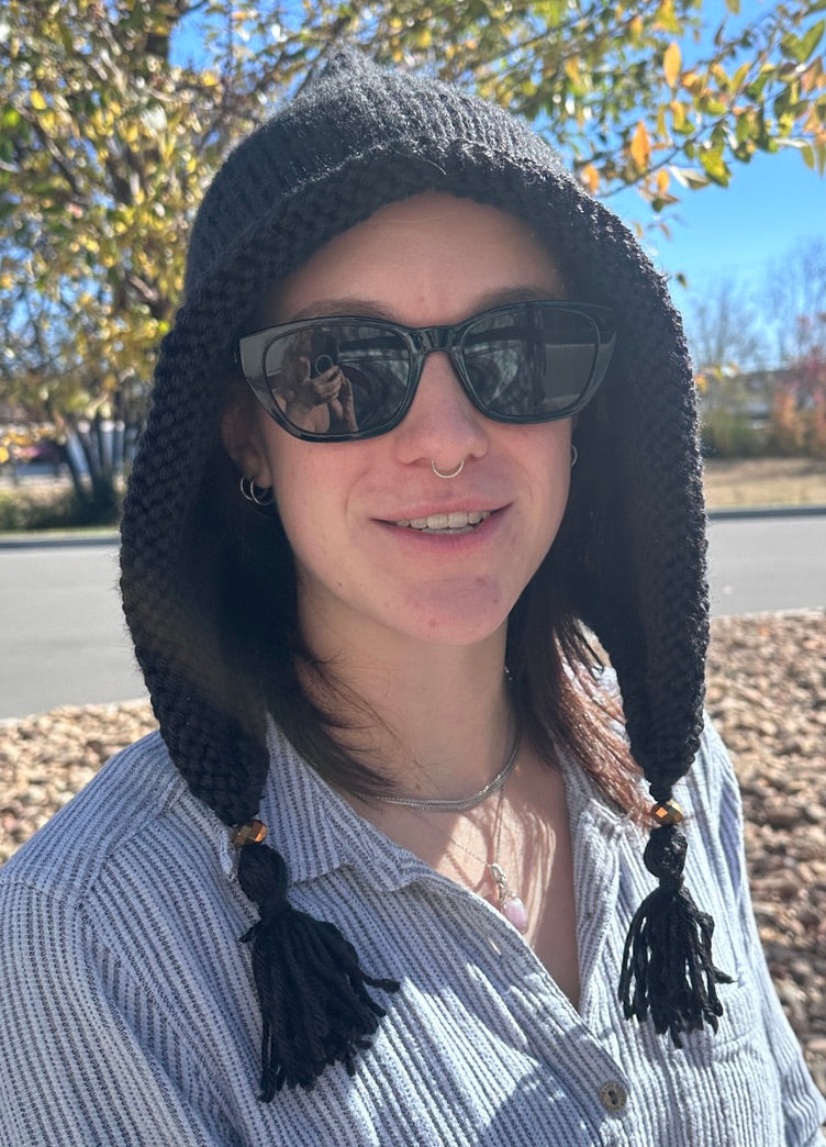 Black Hood Hand Knit in Acrylic