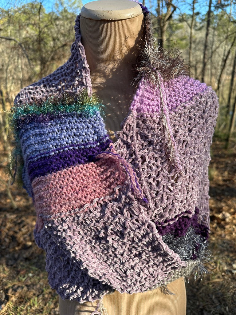 Mobius Ring Circle Cowl Infinity Scarf, hand knit, Mauve/Purple/Gray palette