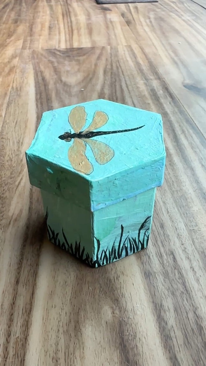 Dragonfly, small box 2.5x 2.5 inches sturdy paper mache FREE SHIPPING