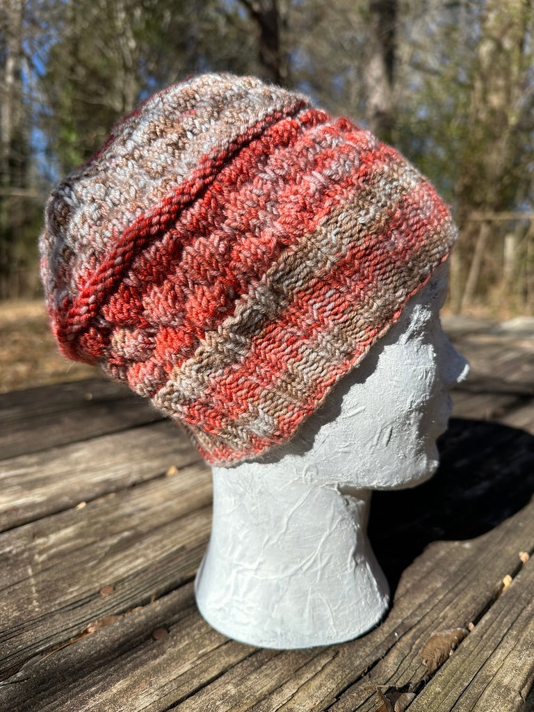 Soft, Super Wash Wool Bauble Hat, open for bun or ponytail