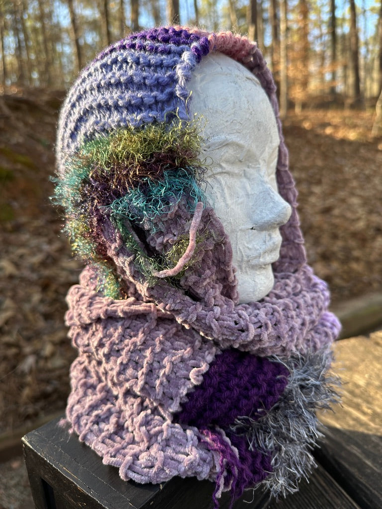Mobius Ring Circle Cowl Infinity Scarf, hand knit, Mauve/Purple/Gray palette