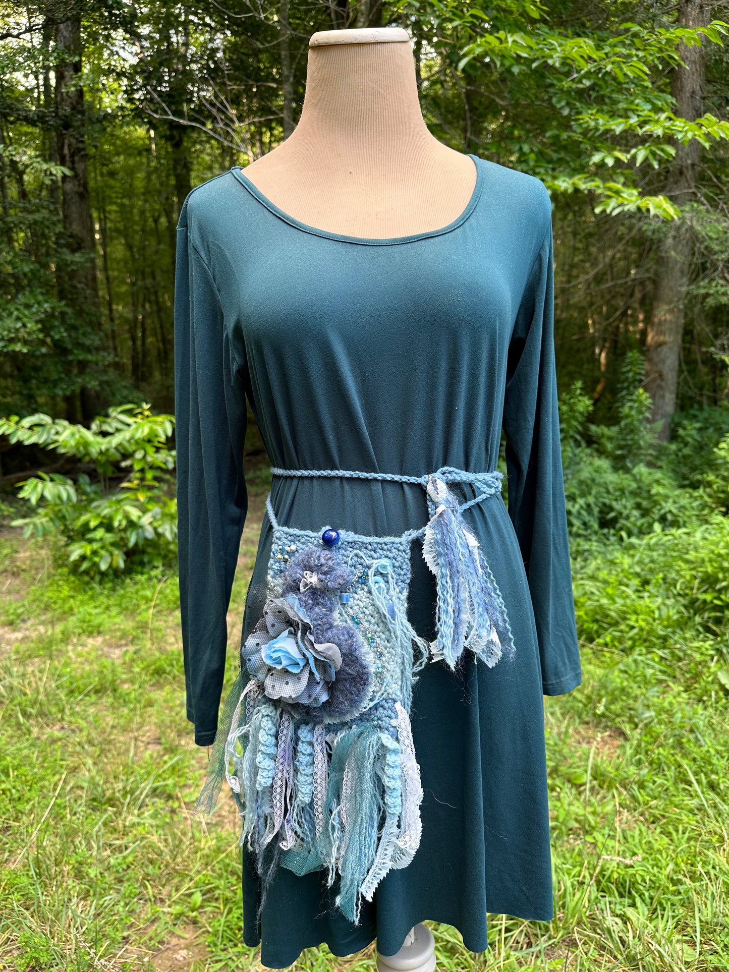 Festival Purse-Belt, Wearable Art, Blue Denim palette FREE SHIPPING