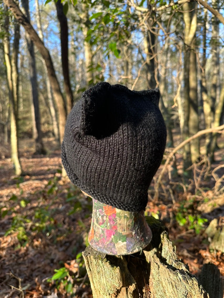 Black Cat Hat, Hand knit in Wool, FREE SHIPPING