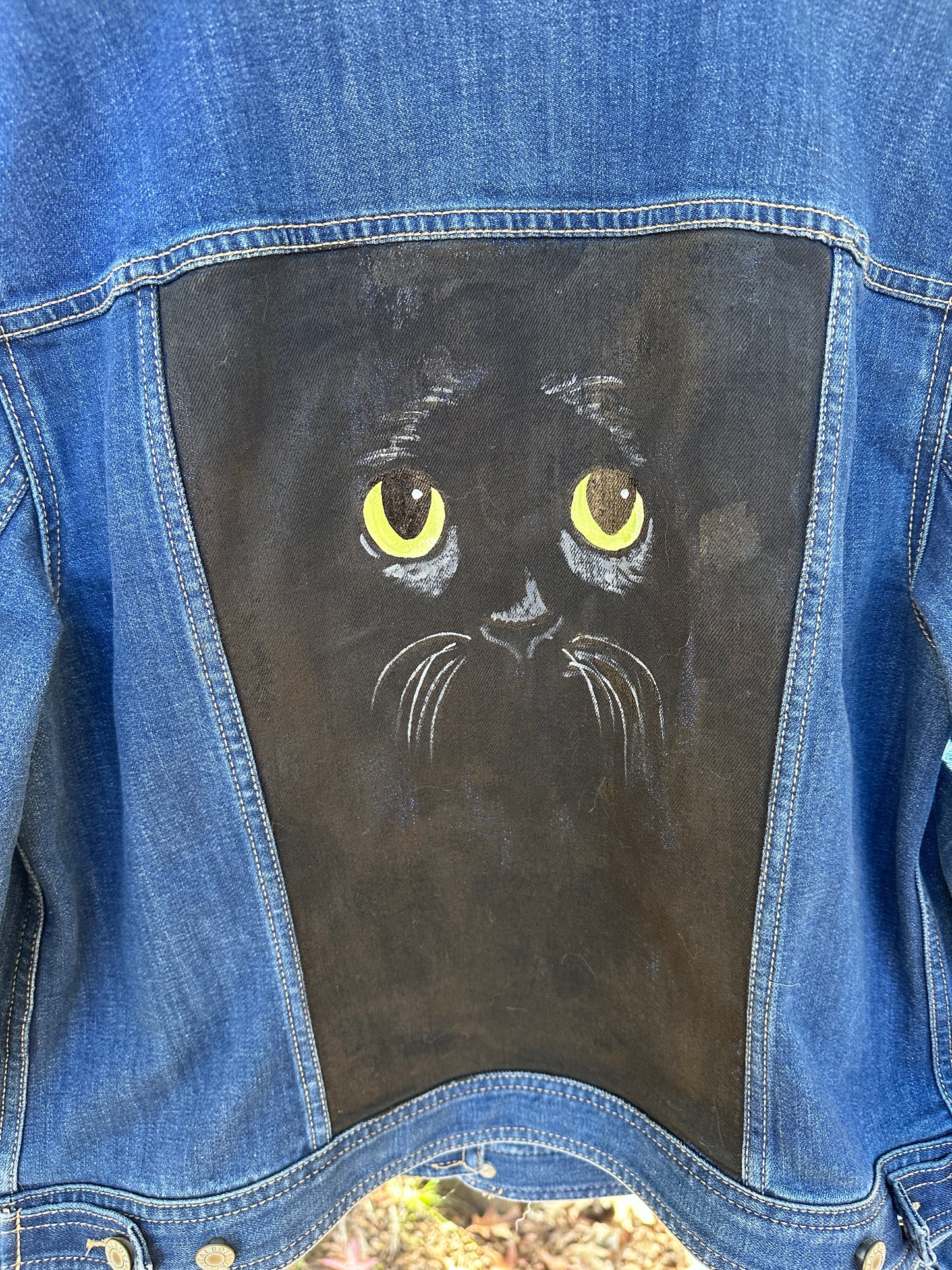 Denim Jacket, Size XL Hand Painted Black Cat