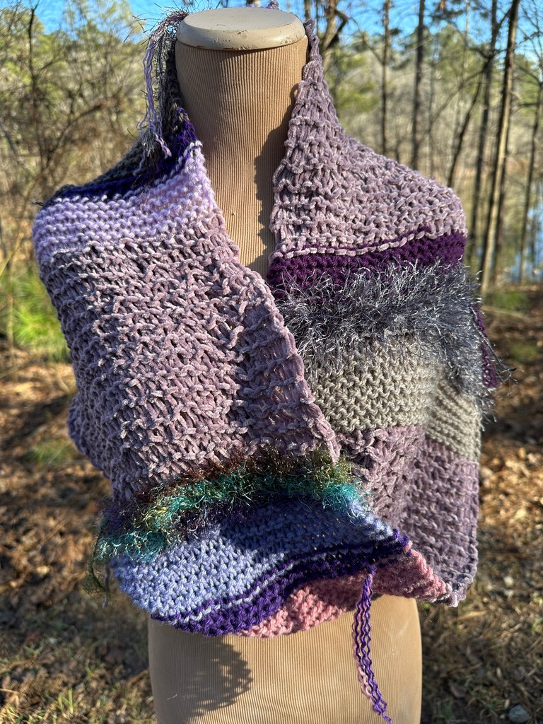 Mobius Ring Circle Cowl Infinity Scarf, hand knit, Mauve/Purple/Gray palette