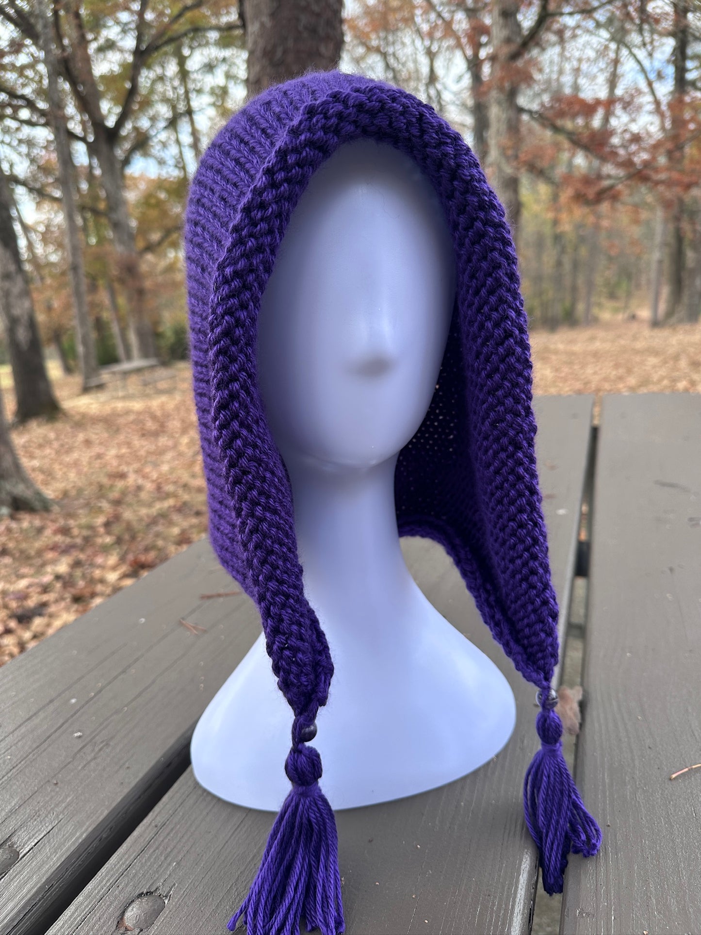 Purple Hood Hand Knit in Acrylic