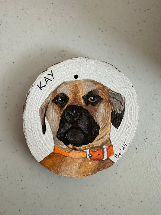 4 inch  Hand painted Pet Portrait Ornament on wood slice