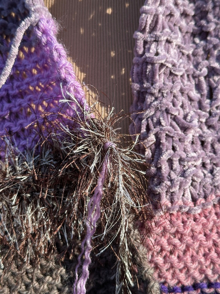 Mobius Ring Circle Cowl Infinity Scarf, hand knit, Mauve/Purple/Gray palette