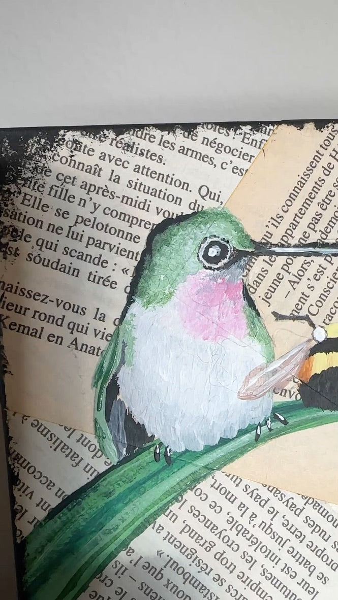 Summer Friends, 5x5 inch Gallery Wrapped Canvas, Decoupaged, painted in Acrylic