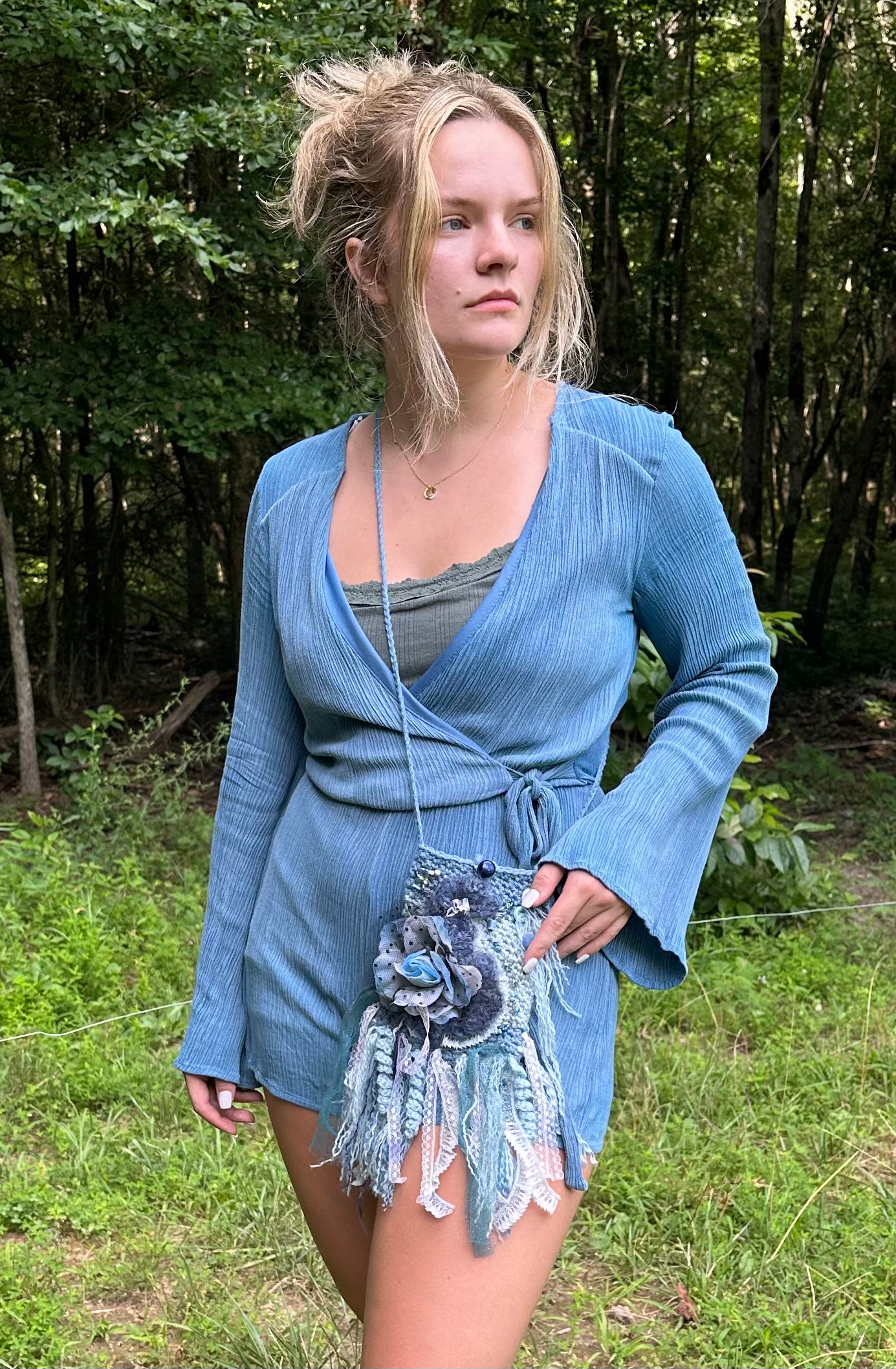 Festival Purse-Belt, Wearable Art, Blue Denim palette FREE SHIPPING