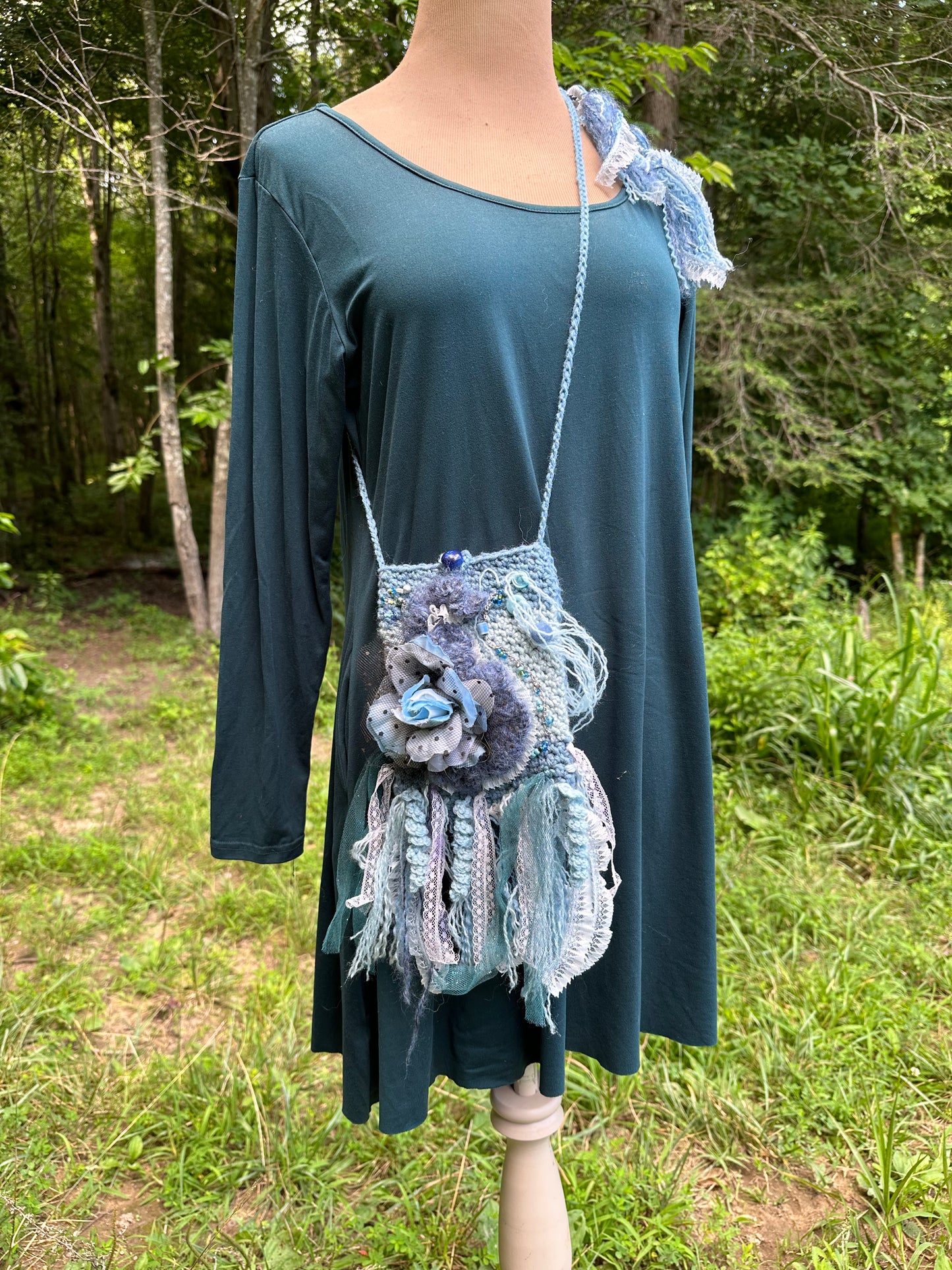 Festival Purse-Belt, Wearable Art, Blue Denim palette FREE SHIPPING