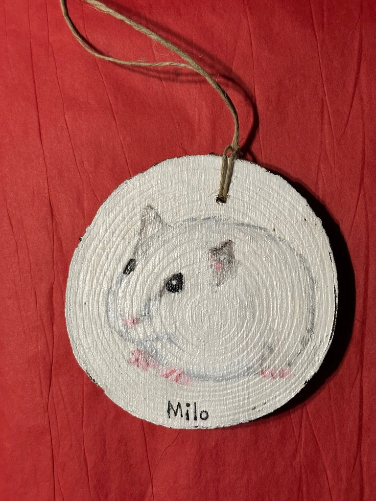 4 inch Hand painted Pet Portrait Ornament on wood slice