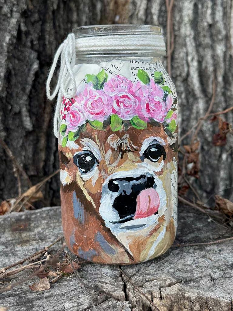 6x3.5 Pet Portrait on Decoupaged Glass Mason Jar FREE USA SHIPPING Affordable Practical Gift