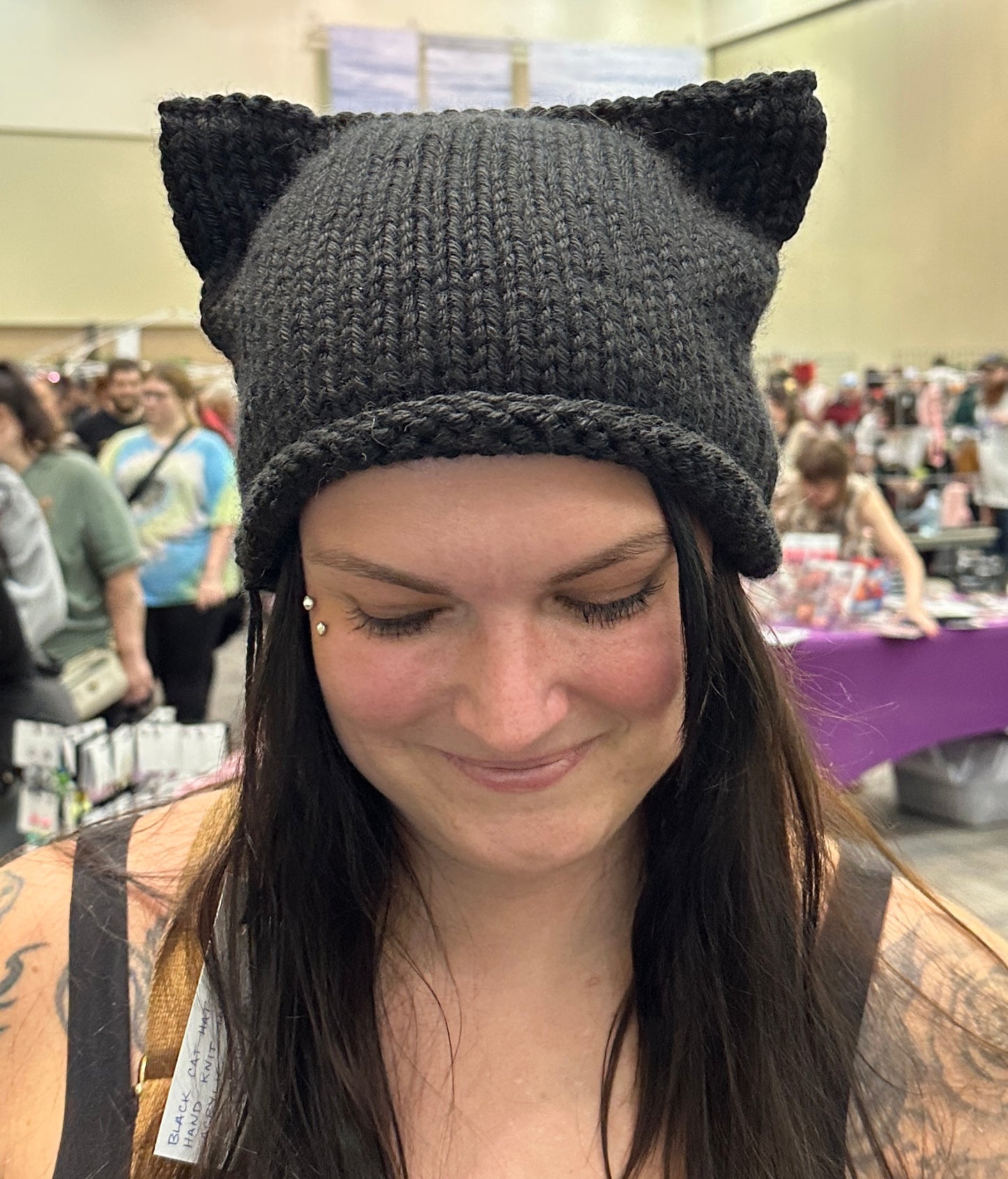 Black Cat Hat hand knit in Acrylic
