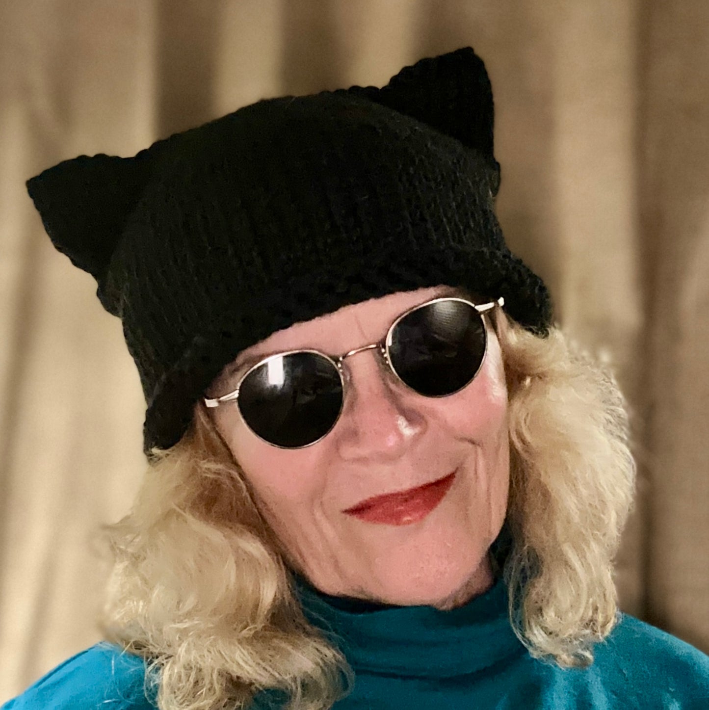 Black Cat Hat hand knit in Acrylic