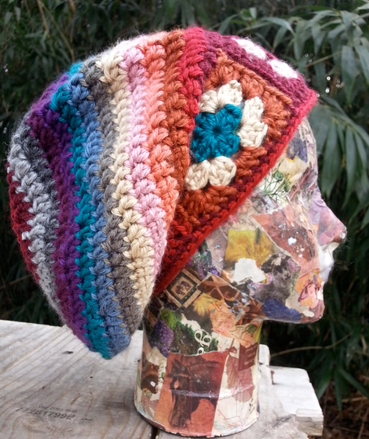Digital PATTERN Crochet Granny Square Hat in Rainbow great stash buster