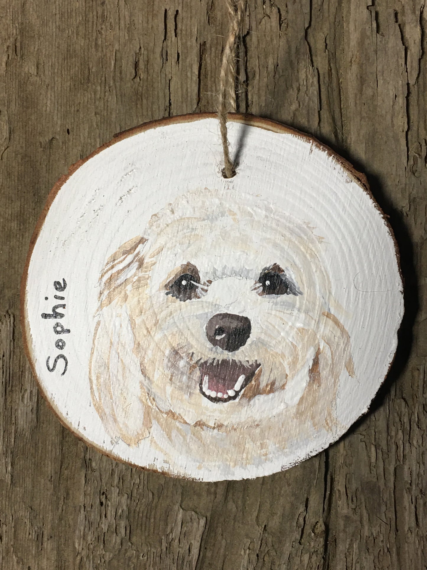 4 inch Pet Portrait Ornament on wood slice