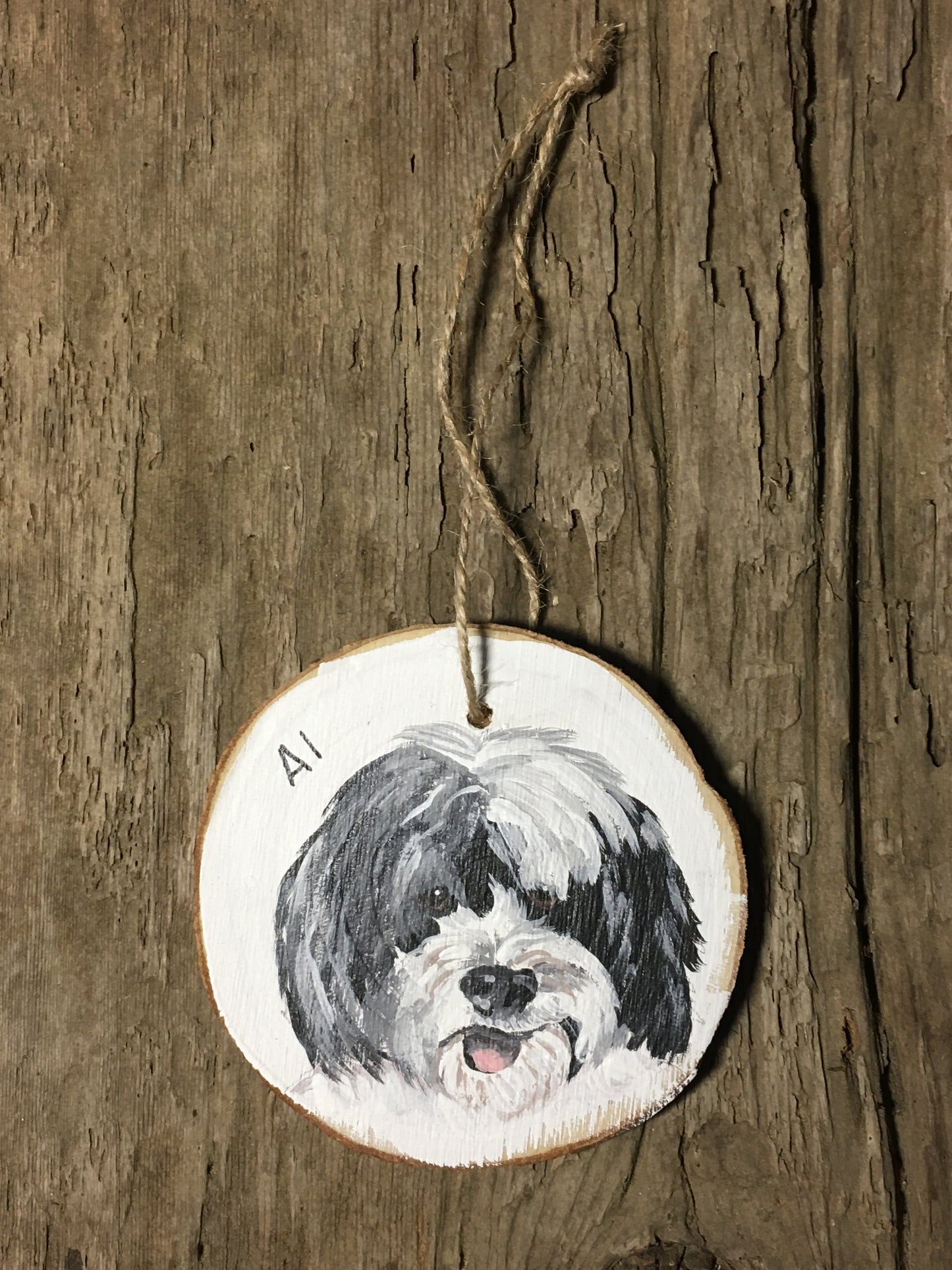 4 inch Pet Portrait Ornament on wood slice