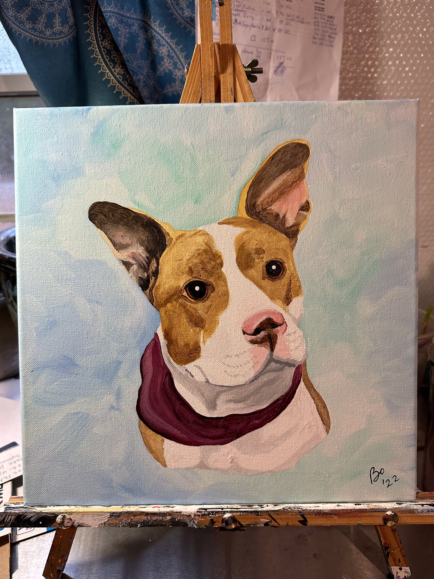 12x12 Pet Portrait, Painted Acrylic on gallery wrapped Canvas, FREE SHIPPING