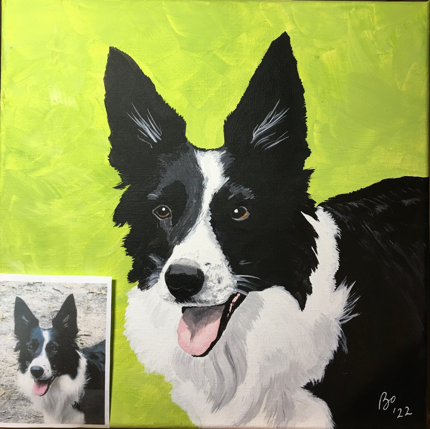 12x12 Pet Portrait, Painted Acrylic on gallery wrapped Canvas, FREE SHIPPING