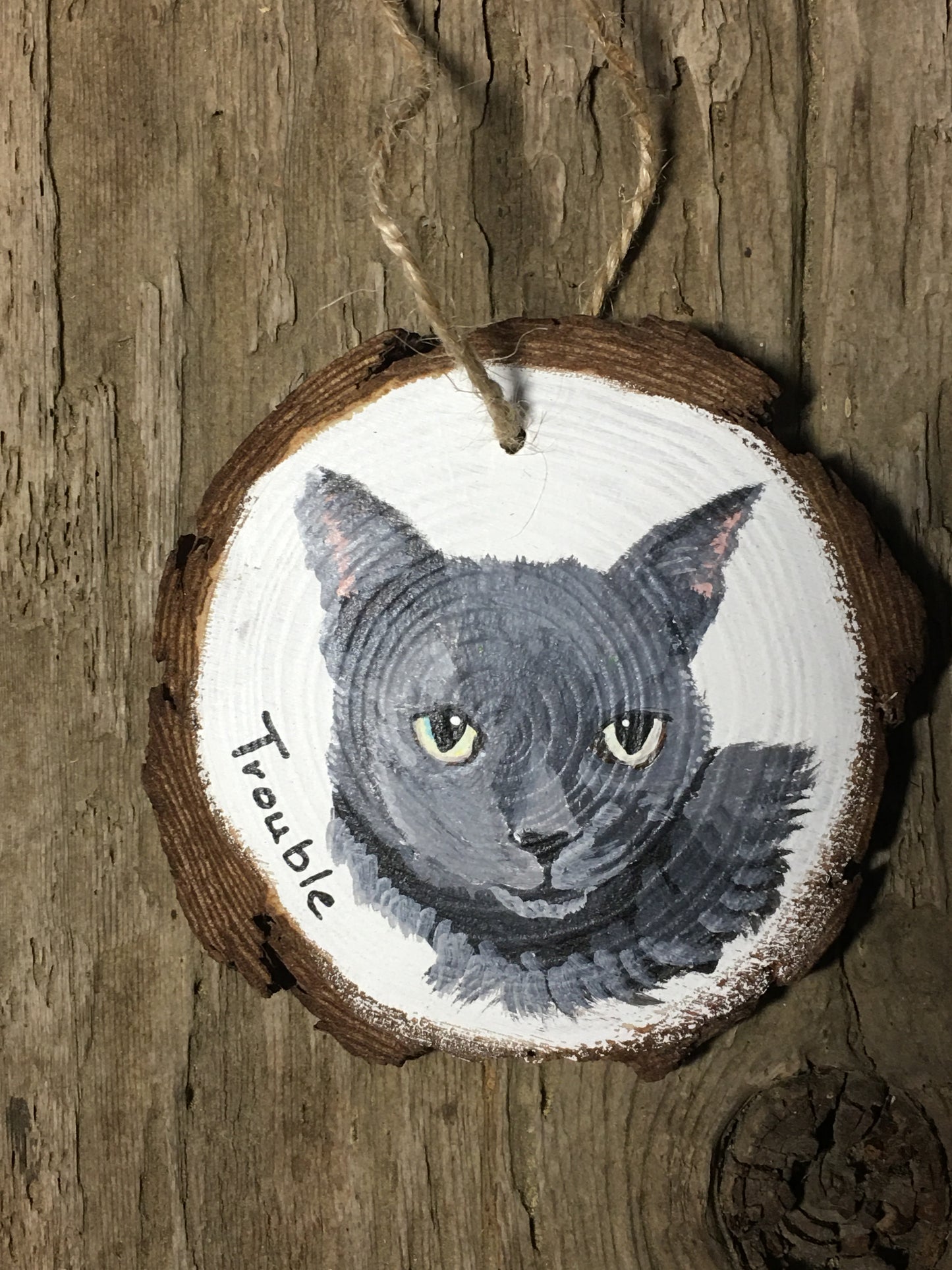 4 inch Pet Portrait Ornament on wood slice