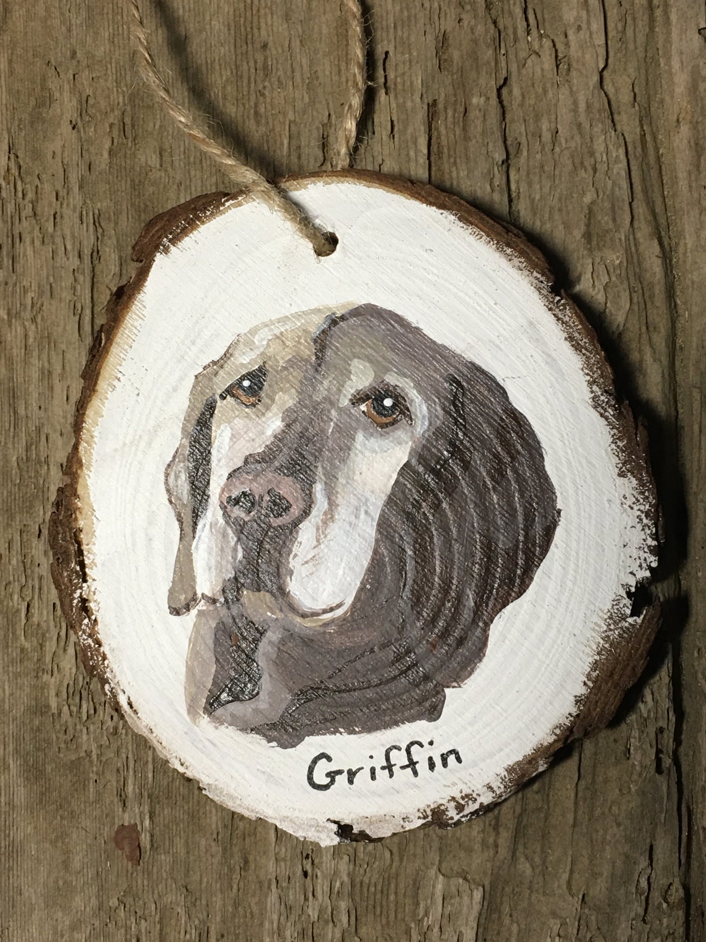 4 inch Pet Portrait Ornament on wood slice