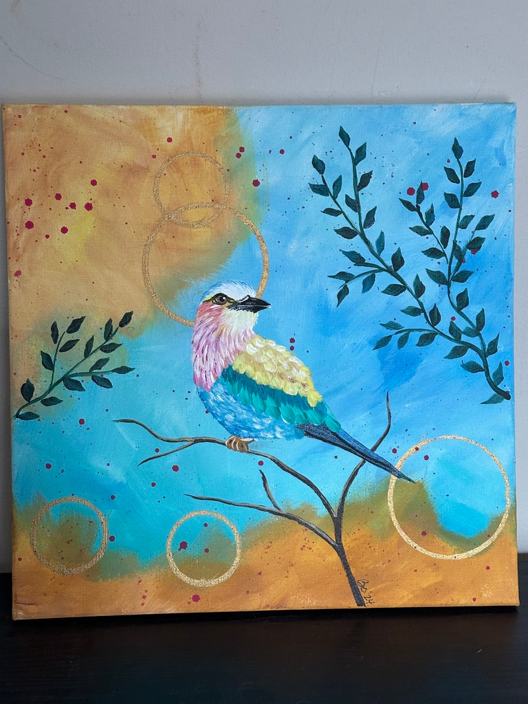 Zen Bird 12x12 Acrylic on gallery Wrapped Canvas, FREE SHIPPING