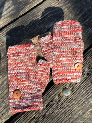 Fingerless Gloves, hand knitted, Rust/Peach/Taupe painted super-wash wool FREE SHIPPING