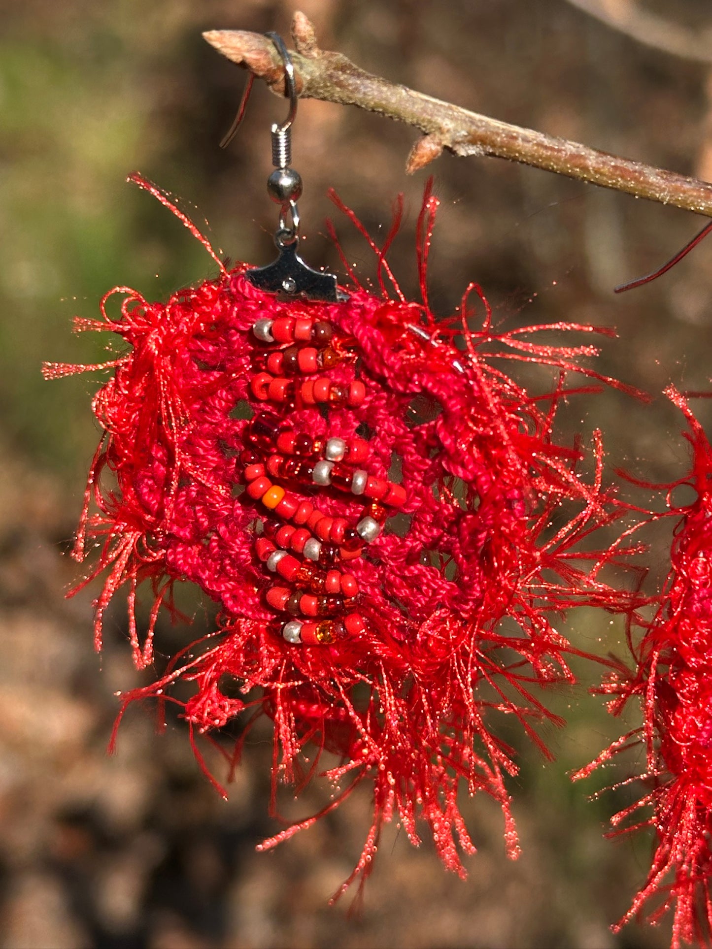 Red Micro Crochet Lace Earrings on Nickel ear wires, FREE SHIPPING