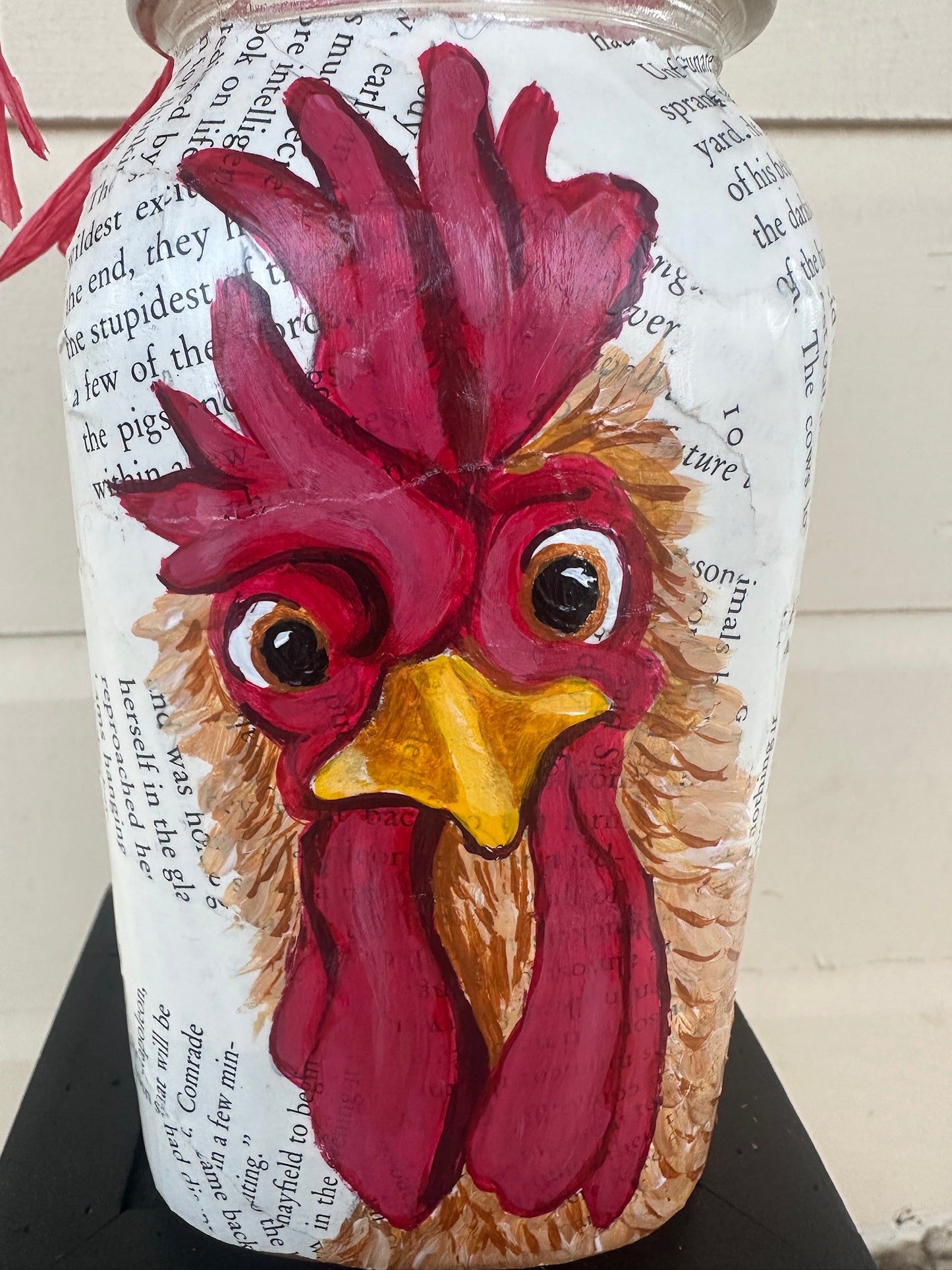 Chicken painted on Vintage Glass Mason Jar  FREE SHIPPING