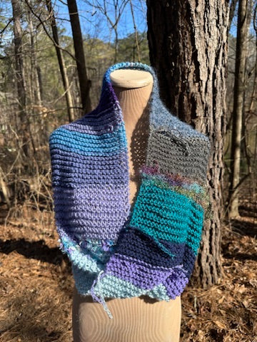 Mobius Ring Circle Cowl Infinity Scarf, hand knit, Blue/Purple/Teal palette FREE SHIPPING