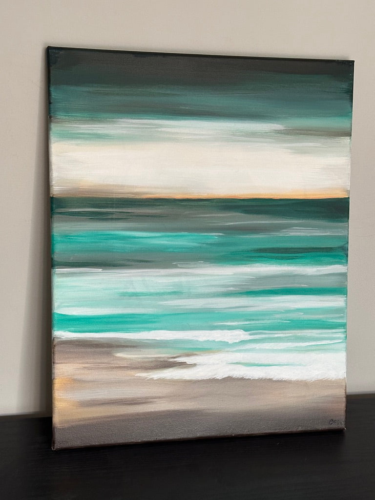 Soft Beach Landscape in Teal and Golden Taupe 16x20 Acrylic on Gallery Wrapped Canvas FREE SHIPPING