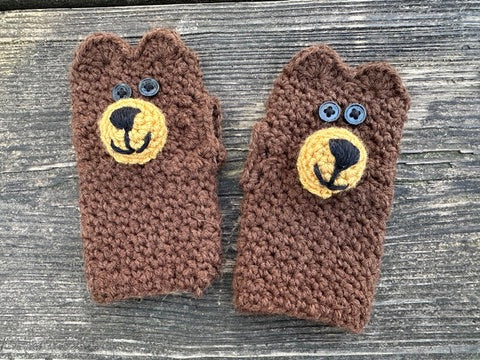 Little Brown Bear Fingerless Gloves for Children ages 3-6 FREE SHIPPING