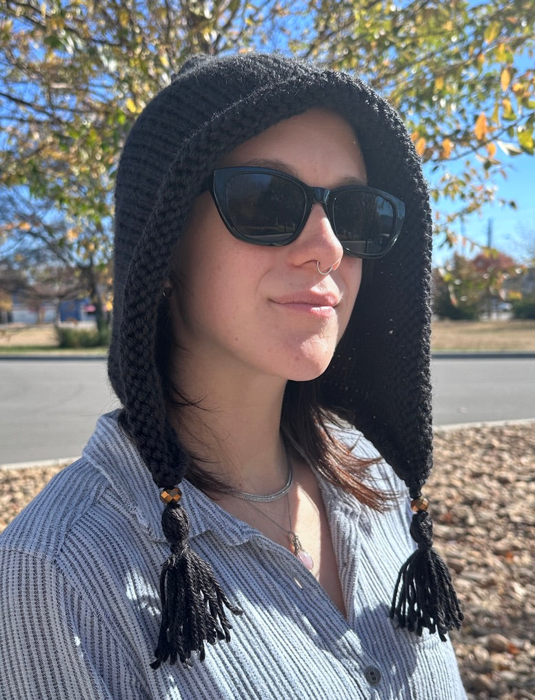 Black Hood Hand Knit in Acrylic