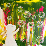 Lose your Troubles in the Bubbles, 12x12 inch acrylic on canvas, ready to hang