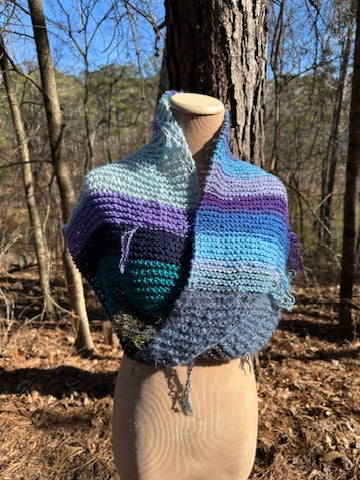 Mobius Ring Circle Cowl Infinity Scarf, hand knit, Blue/Purple/Teal palette FREE SHIPPING