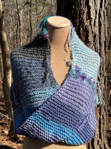 Mobius Ring Circle Cowl Infinity Scarf, hand knit, Blue/Purple/Teal palette FREE SHIPPING