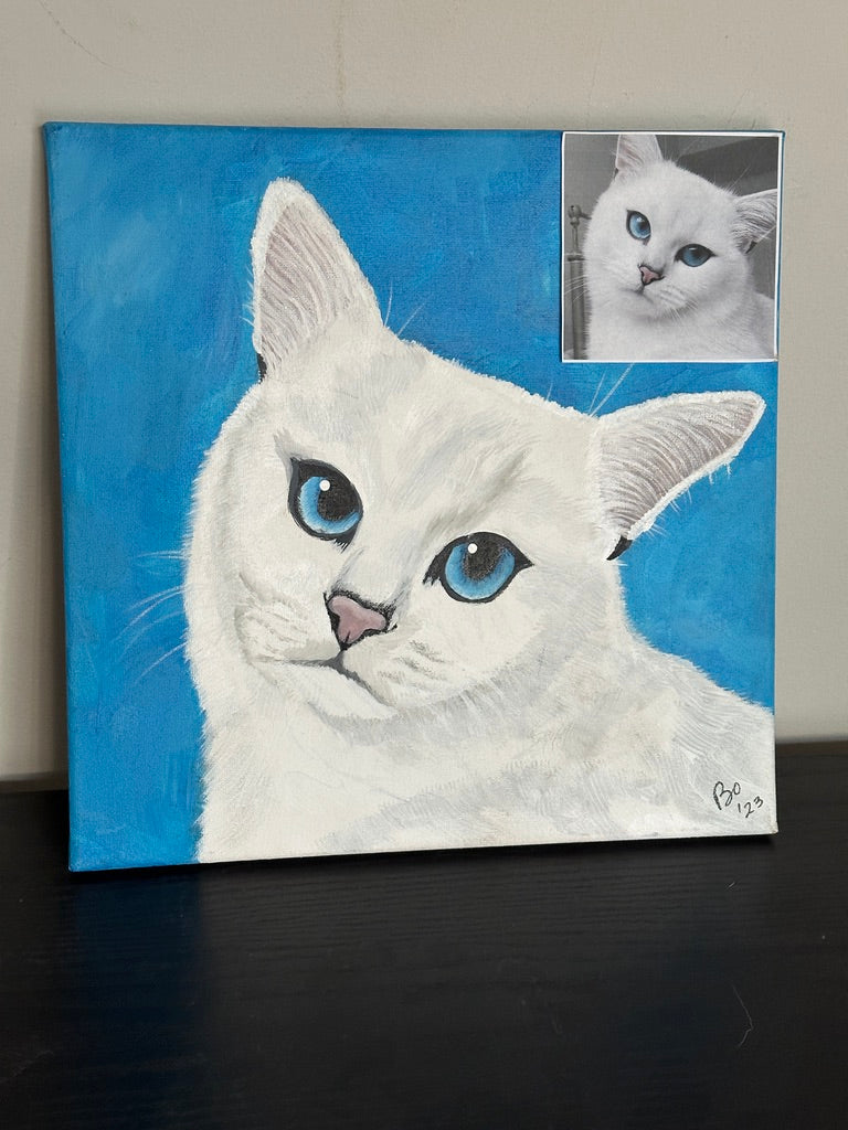 12x12 Pet Portrait, Painted Acrylic on gallery wrapped Canvas, FREE SHIPPING