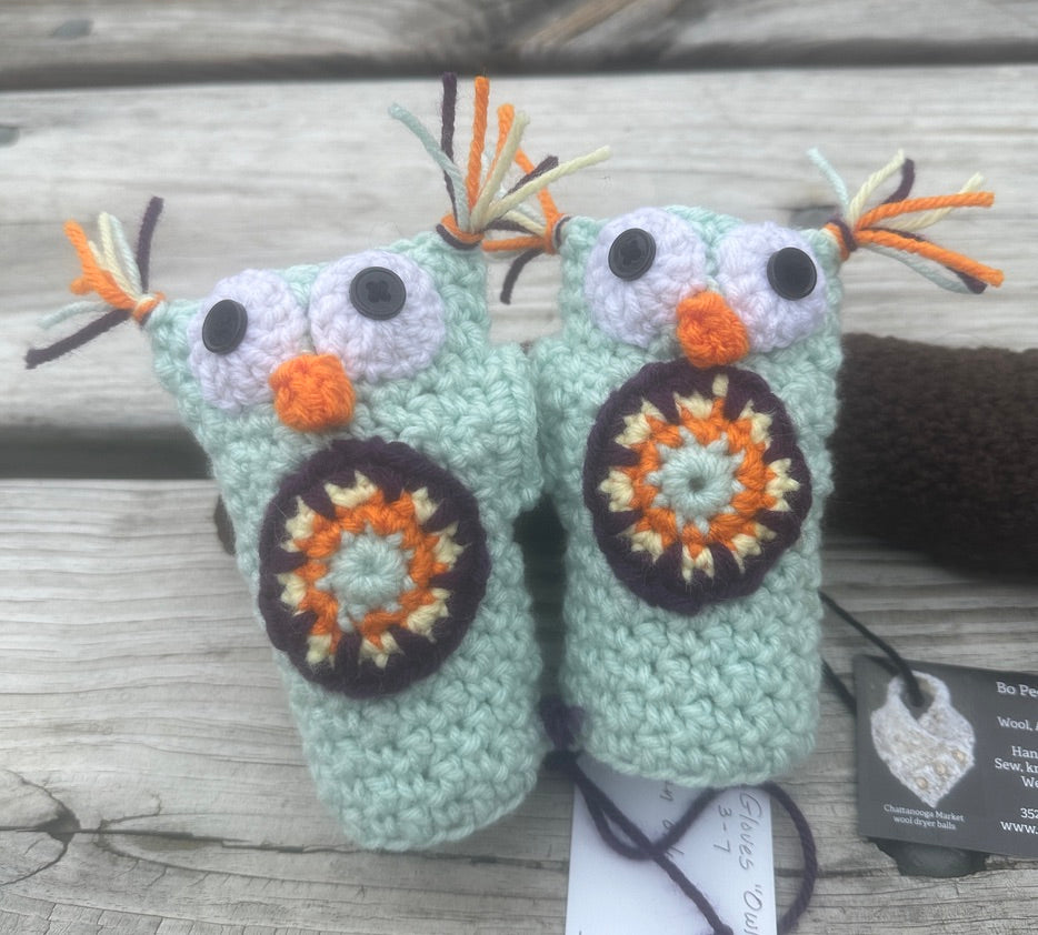 Little Owl Fingerless Gloves for Children ages 3-6 FREE SHIPPING