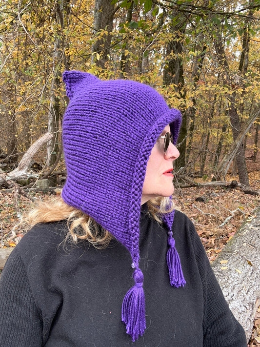 Purple Hood Hand Knit in Acrylic