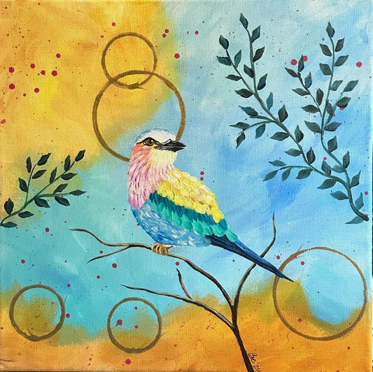 Zen Bird 12x12 Acrylic on gallery Wrapped Canvas, FREE SHIPPING