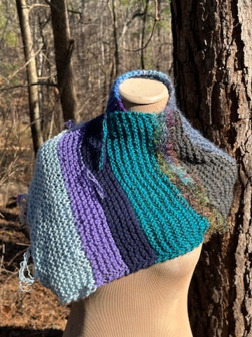 Mobius Ring Circle Cowl Infinity Scarf, hand knit, Blue/Purple/Teal palette FREE SHIPPING