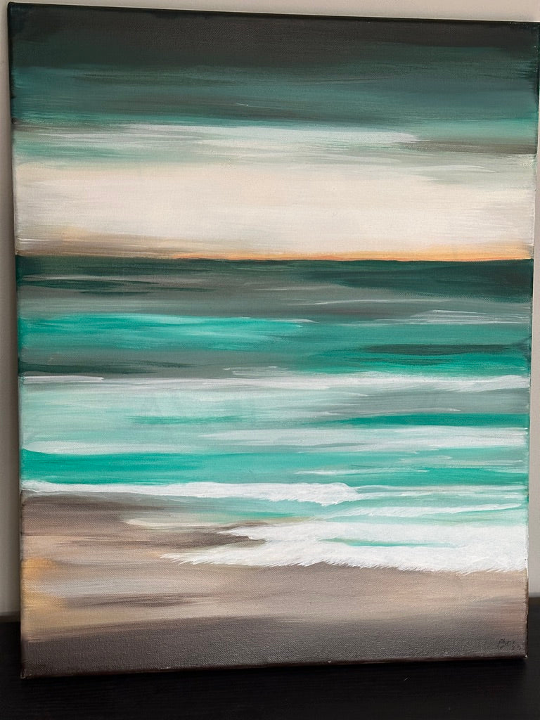 Soft Beach Landscape in Teal and Golden Taupe 16x20 Acrylic on Gallery Wrapped Canvas FREE SHIPPING