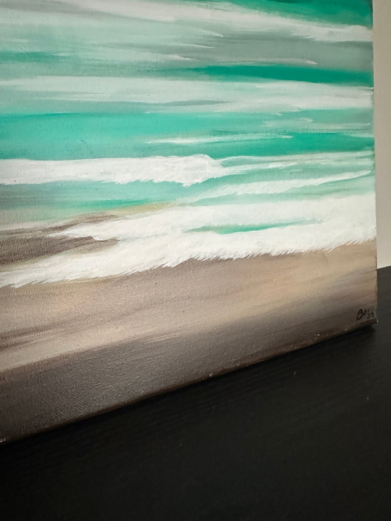 Soft Beach Landscape in Teal and Golden Taupe 16x20 Acrylic on Gallery Wrapped Canvas FREE SHIPPING