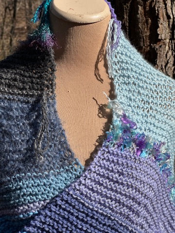 Mobius Ring Circle Cowl Infinity Scarf, hand knit, Blue/Purple/Teal palette FREE SHIPPING