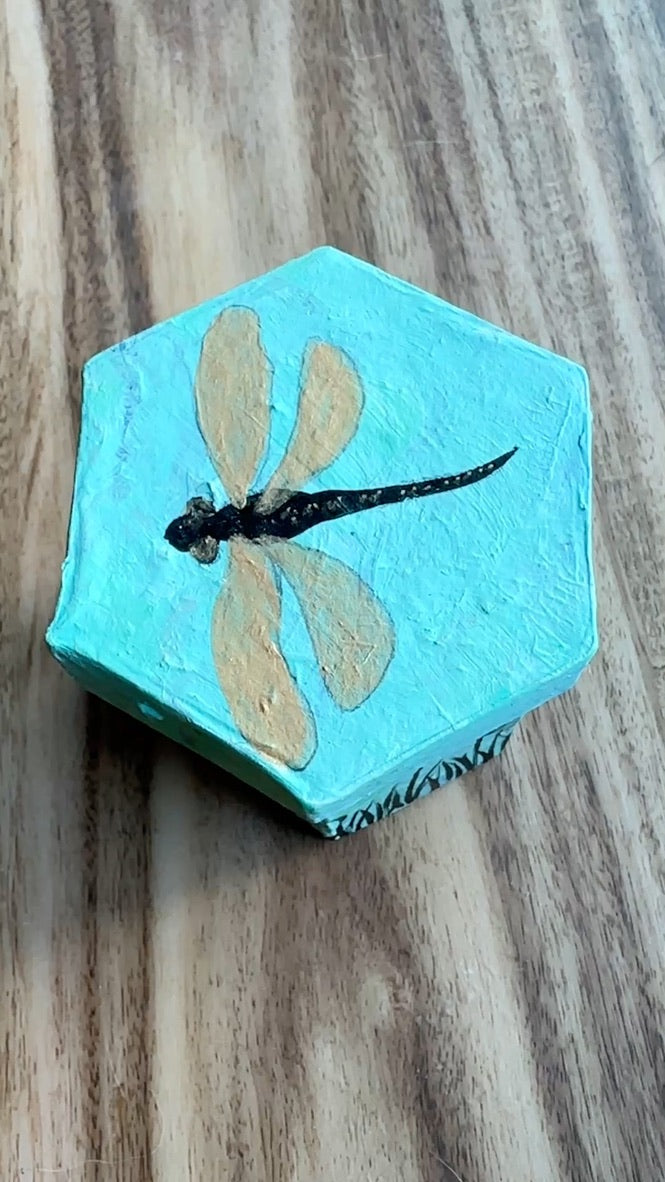 Dragonfly, small box  2.5x 2.5 inches sturdy paper mache FREE SHIPPING