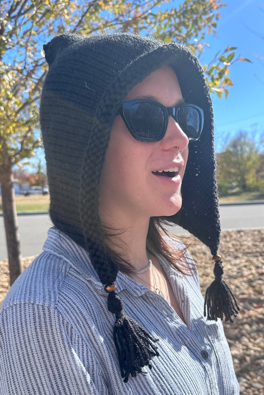 Black Hood Hand Knit in Acrylic