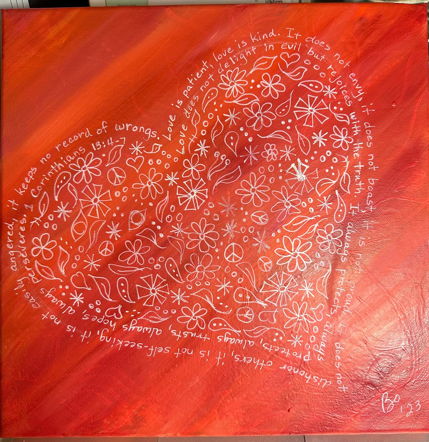 Love, 12x12 inch acrylic on canvas, Corinthians Love Scripture, Ready to Hang FREE SHIPPING