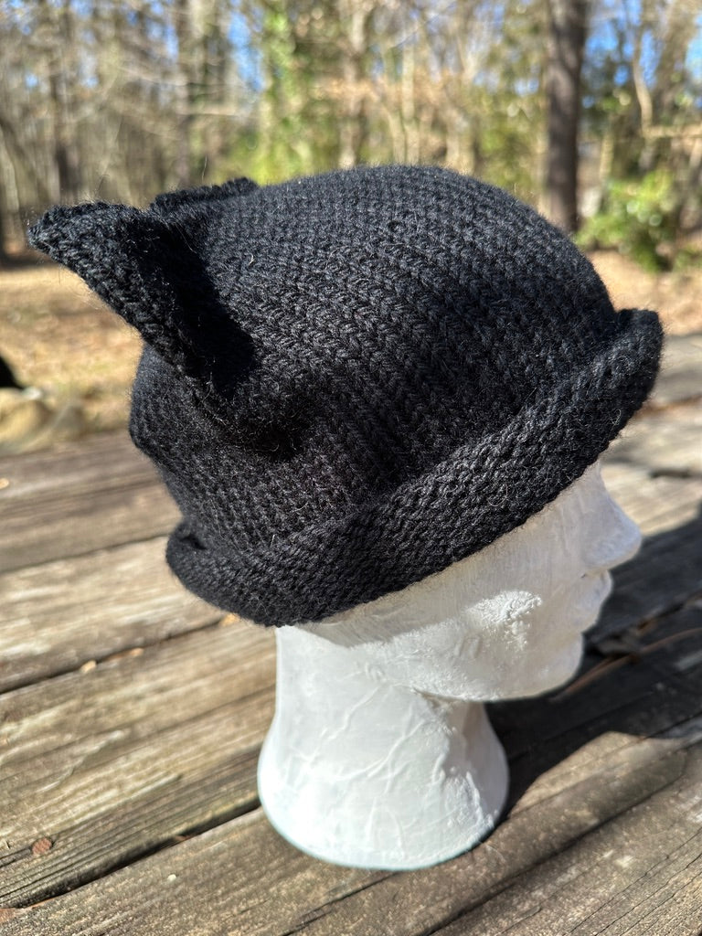 Black Cat Hat, Hand knit in Wool, FREE SHIPPING