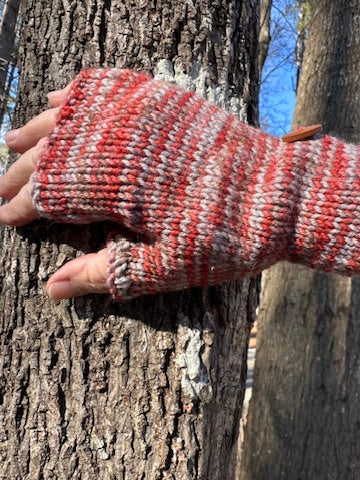 Fingerless Gloves, hand knitted, Rust/Peach/Taupe painted super-wash wool FREE SHIPPING